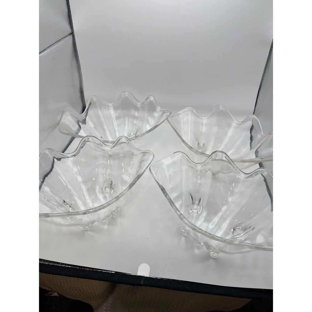 Set of 4 Small Clam Shell Style Clear Art acrylic bowl 9”Decorative Serving dish